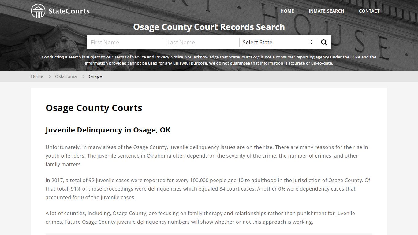 Osage County, OK Courts - Records & Cases - StateCourts